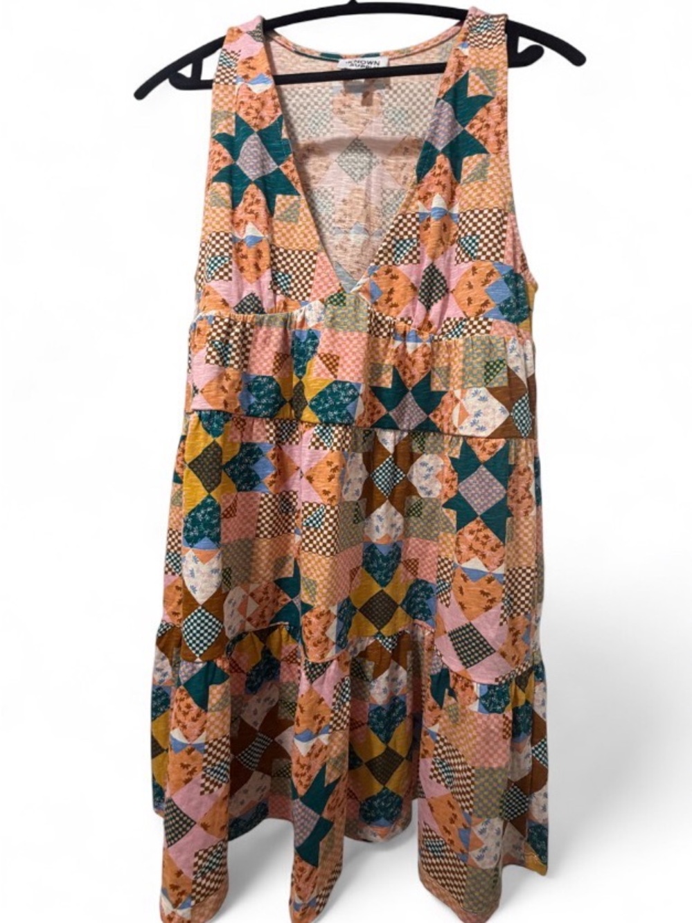 Known Supply - 100% Organic Cotton Patchwork Print V-Neck Dress